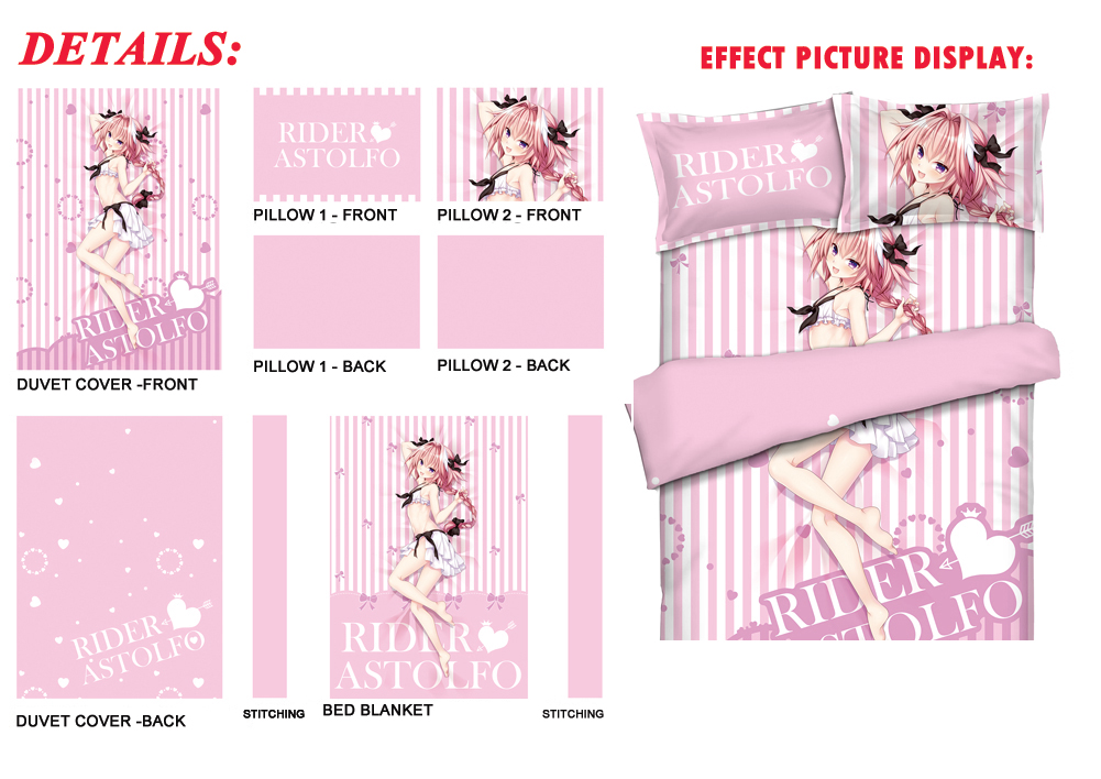Astolfo - Fate pink Anime Bed Sheet Duvet Cover with Pillow Covers